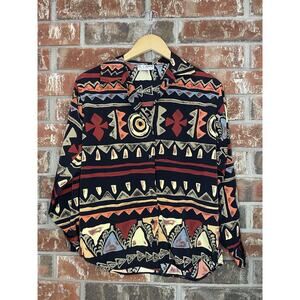 Vintage LE CAVIAR Geometric Button Up Dress Shirt Petite Small Office Corpcore